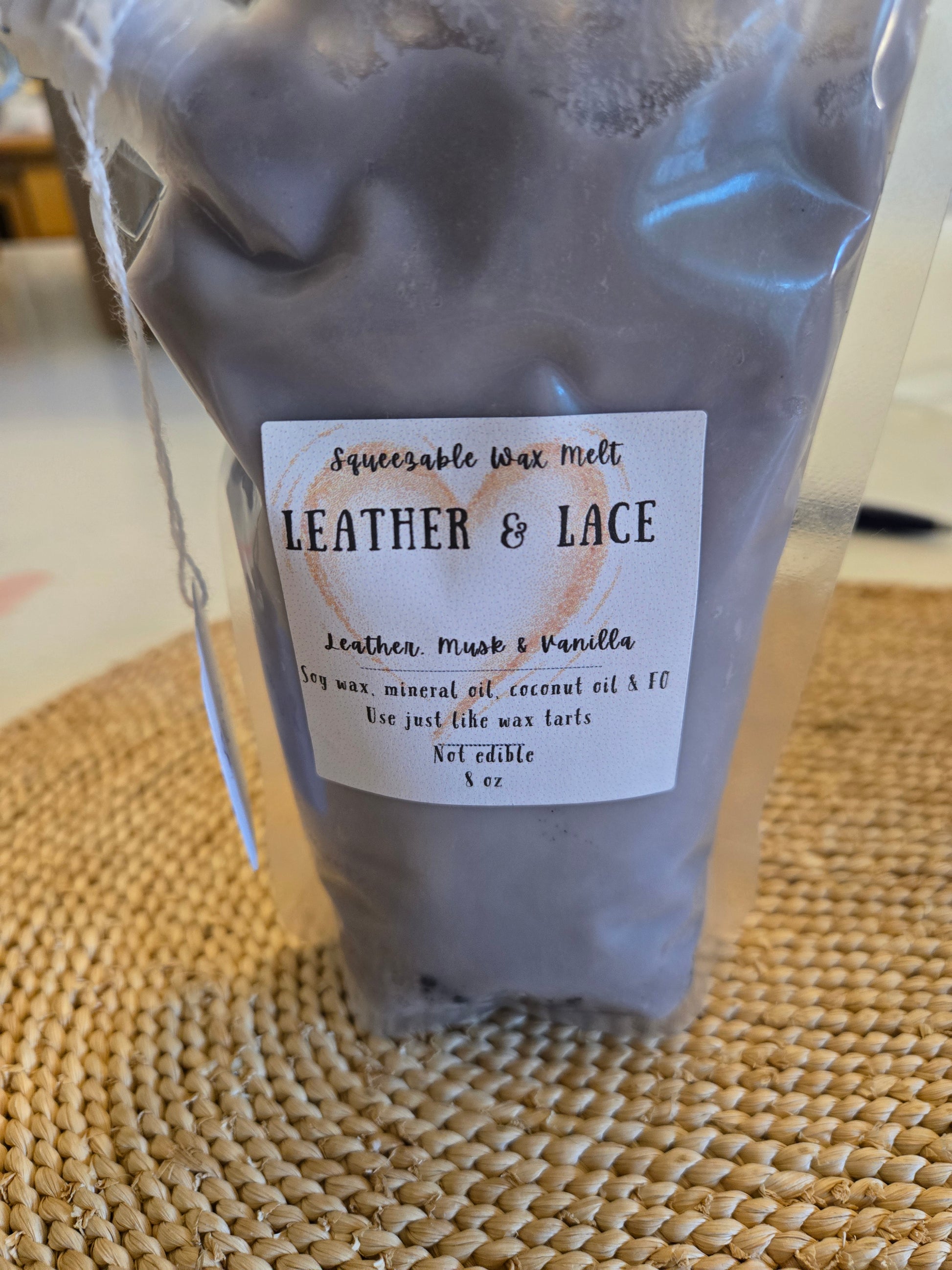 Squeezable wax melt-leather & lace
